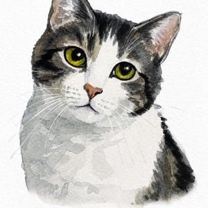 Custom Cat Portrait, Hand Painted Watercolor Pet Portrait from picture, Commission Art, Personalized Gift for cat lovers. Unique handmade artwork, realistic watercolor painting, custom illustration, memorial cat portrait keepsake. Perfect for Christmas gifts, Mother’s Day presents, pet owners, families, friends, and animal lovers. Personalized wall decor that makes a thoughtful gift for birthdays, anniversaries, holidays, or pet remembrance occasions.