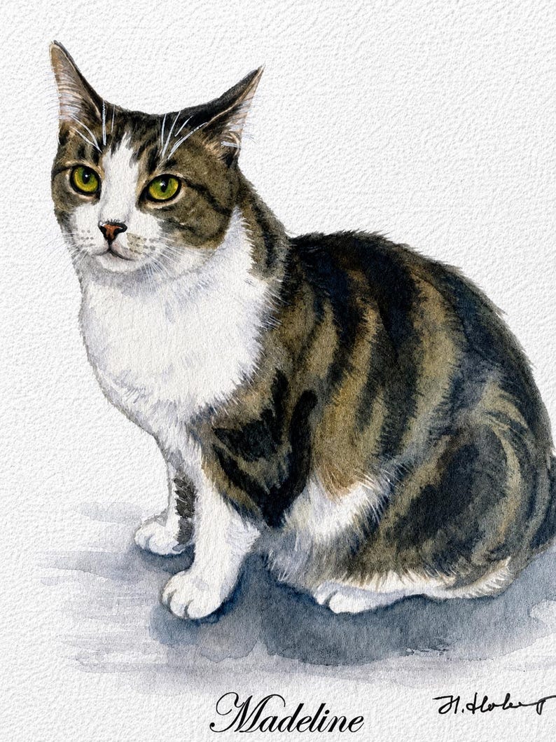 Custom Cat Portrait, Hand Painted Watercolor Pet Portrait from picture, Commission Art, Personalized Gift for cat lovers. Unique handmade artwork, realistic watercolor painting, custom illustration, memorial cat portrait keepsake. Perfect for Christmas gifts, Mother’s Day presents, pet owners, families, friends, and animal lovers. Personalized wall decor that makes a thoughtful gift for birthdays, anniversaries, holidays, or pet remembrance occasions.