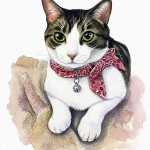 Custom Cat Portrait, Hand Painted Watercolor Pet Portrait from picture, Commission Art, Personalized Gift for cat lovers. Unique handmade artwork, realistic watercolor painting, custom illustration, memorial cat portrait keepsake. Perfect for Christmas gifts, Mother’s Day presents, pet owners, families, friends, and animal lovers. Personalized wall decor that makes a thoughtful gift for birthdays, anniversaries, holidays, or pet remembrance occasions.