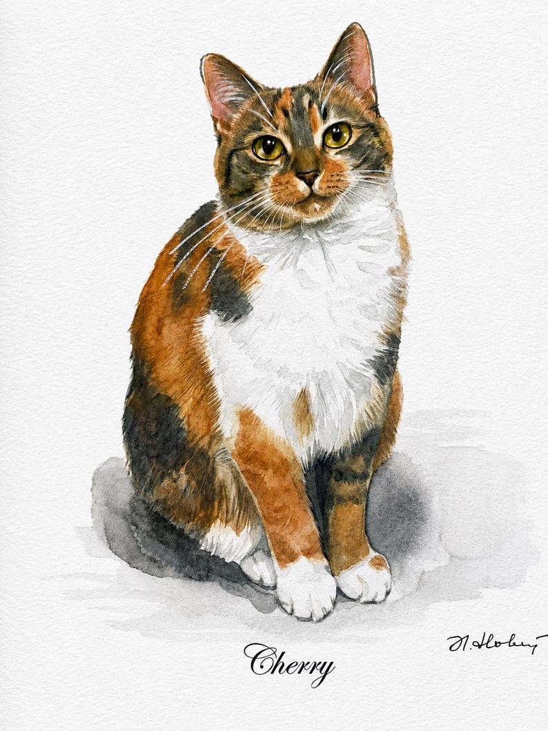Custom Cat Portrait, Hand Painted Watercolor Pet Portrait from picture, Commission Art, Personalized Gift for cat lovers. Unique handmade artwork, realistic watercolor painting, custom illustration, memorial cat portrait keepsake. Perfect for Christmas gifts, Mother’s Day presents, pet owners, families, friends, and animal lovers. Personalized wall decor that makes a thoughtful gift for birthdays, anniversaries, holidays, or pet remembrance occasions.