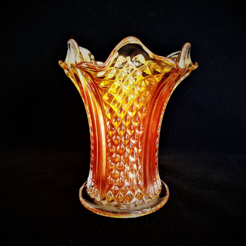 Fenton Carnival Glass Vase Ruffled Vase Marigold Carnival Etsy