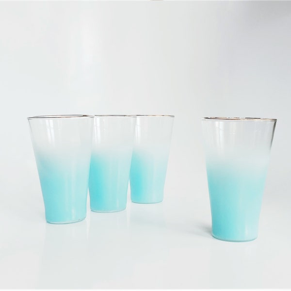 Vintage Blue Blendo Glasses - Retro Glassware - Mid Century Glasses - Frosted Glassware - Blue Glassware - West Virginia Glass