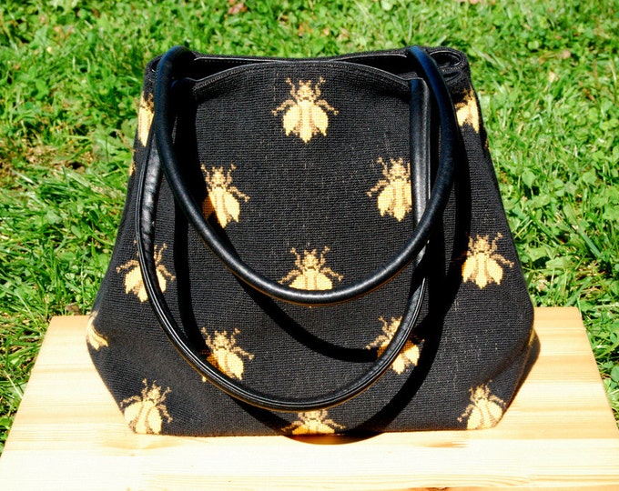 Vtg. Zalo Yellow Insect Print Needlepoint Leather Bag // RARE Etsy