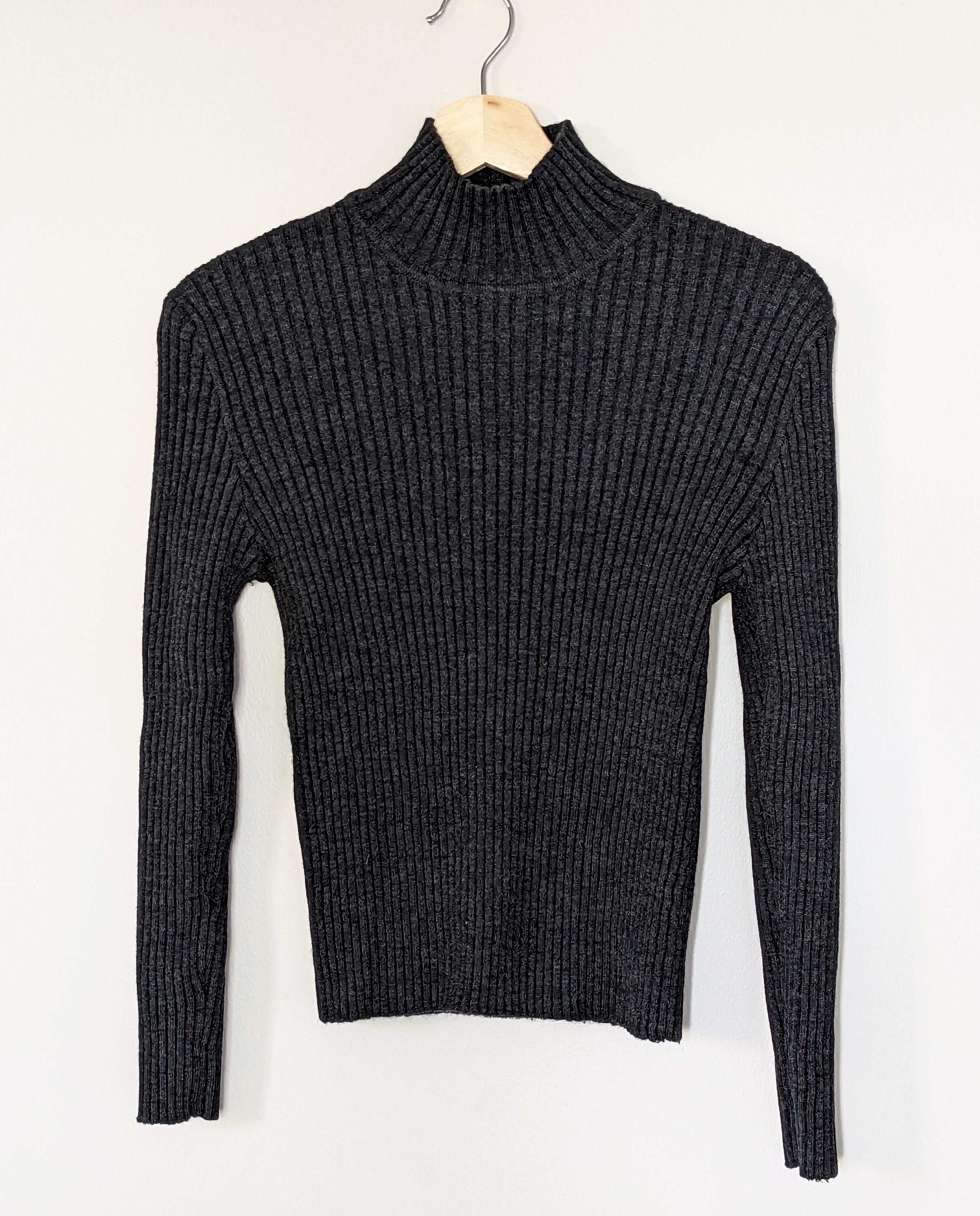 Black Ribbed Sweater - Etsy