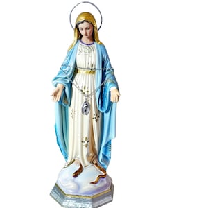 Antique Virgin Mary Statue - Glass Eyes -  Our Lady of the Miraculous Medal  - Catholic Religious Statue