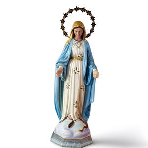 Antique Virgin Mary Statue - Glass Eyes - Miraculous Mother Mary - Mary stepping on snake - Catholic - Religious Statue - Made in Spain