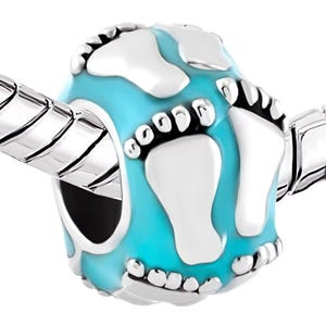 Large Hole 5mm Blue and Silver Baby Footprint Spacer European Charm Beads For European Bracelet, Pandora