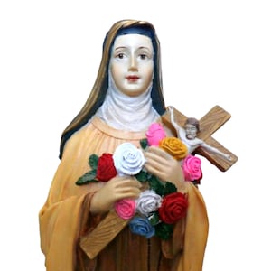 Catholic Saint Thérèse of Lisieux Statue Cross with Roses - Hand painted - Religious Statue Italy