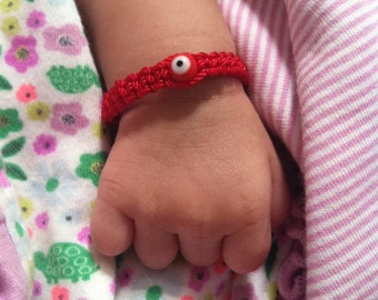 Small red evil eye bracelet. Red string bracelet.  Evil eye bracelet.