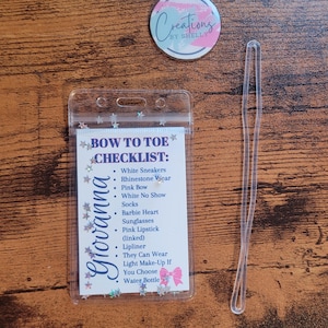 Personalized Bow To Toe Checklist Bag Tag | Double Sided | Cheer | Team Coach Gift Glitter