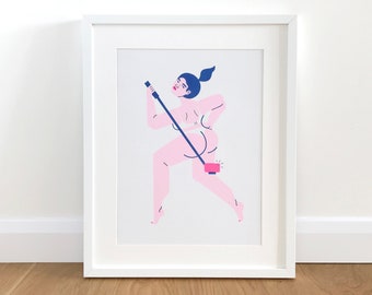 Belfie Bum Selfie A3 risograph print / Original hand-painted illustration