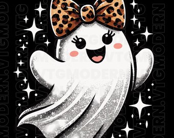 Leopard Bow Ghost PNG, Fall Shirt Design (Digital Download)