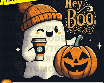 Hey Boo Halloween Graphic | Ghost, Pumpkin, Starbucks (Digital Download)