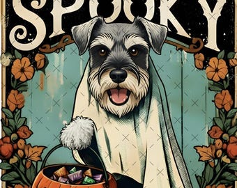 Retro Schnauzer Ghost PNG: Spooky Halloween Dog (Digital Download)