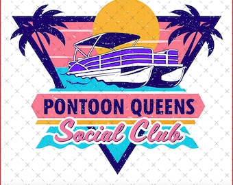 Pontoon Queens Social Club PNG: Retro Boat Design (Digital Download)