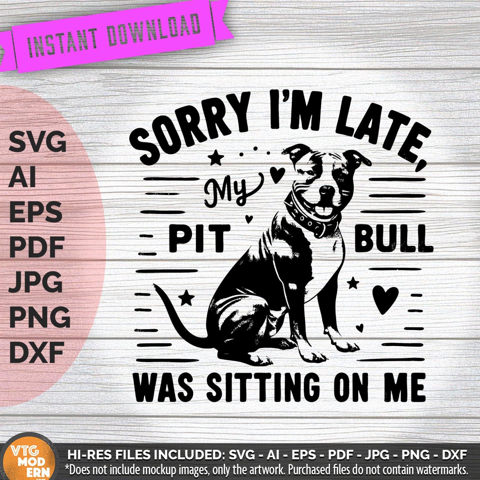 Retro Pit Bull Silhouette Graphic: Sorry I'm Late (Digital Files)