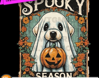 Ghost Puppy Halloween Design | Spooky Season Retro Art (Digital Download)