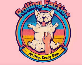 Playful French Bulldog PNG Art: Rolling Fatties Design (Digital Download)
