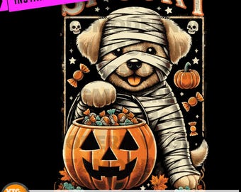 Mummy Puppy Halloween Costume Art | Wrapped Dog, Pumpkin (Digital Download)