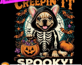 Skeleton Puppy Halloween Graphic | Retro Dog Art (Digital Download)