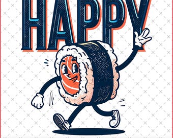 Funny Sushi Cartoon PNG: Foodie Design (Digital Download)