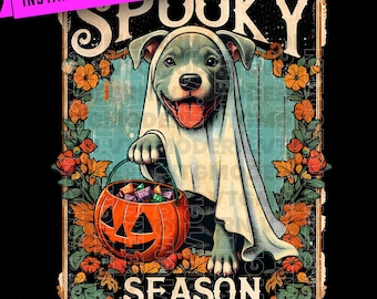 Retro Pit Bull Ghost PNG: Spooky Halloween Dog (Digital Download)