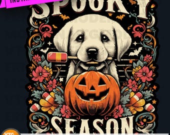 Spooky Season Puppy Vector | Halloween Dog with Pumpkin (Digital Download)