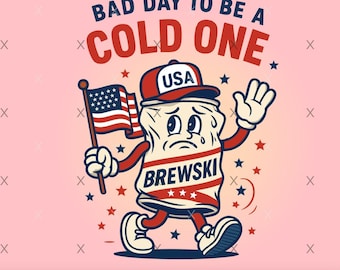Arte humorístico con latas de cerveza Brewski: Diseño patriótico estadounidense (descarga digital PNG)