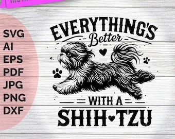Shih Tzu Silhouette SVG: Commercial Design, Home Decor (Digital Download)