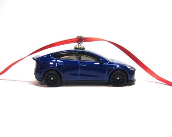 White Tesla Model Y EV Electric Car Hot Wheels Ornament Matchbox Elon Musk Space X S