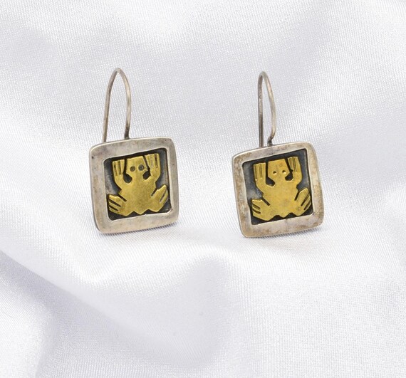 Far Fetched Sterling Silver & Brass Frog Earrings