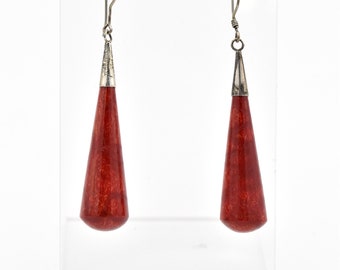 925 Red Coral Drop Earrings