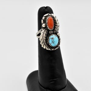 925 Turquoise and Red Coral Annie Becenti Ring ~ US Size 5 1/2