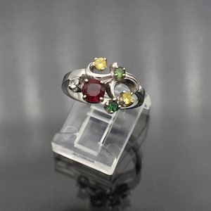 13K White Gold Ruby Topaz Tourmaline Ring ~ Size 6 1/4