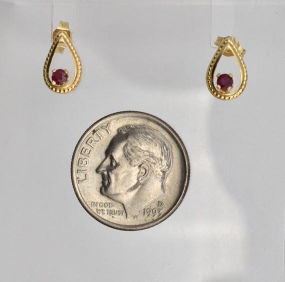 14K Ruby Pear Shaped Post Earrings - image 3