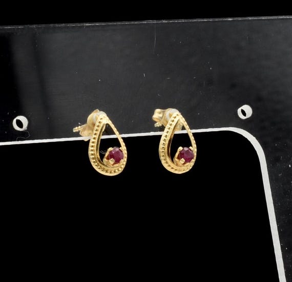 14K Ruby Pear Shaped Post Earrings - image 1