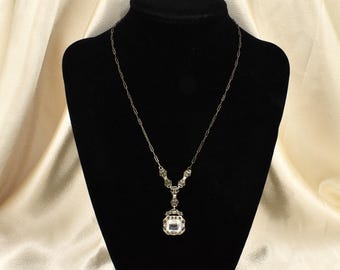 Vintage Sterling Glass Gem Lariat Necklace ~ 16 Inches