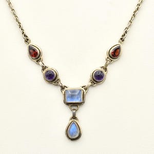 925 Nicki Butler Granat Mondstein Amethyst Halskette ~ 44 cm