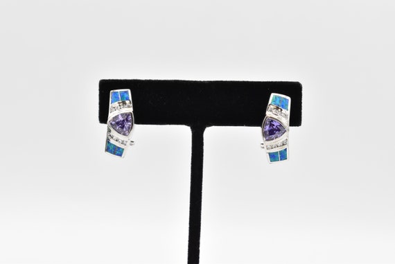 925 Purple CZ and Opal Earrings - image 3