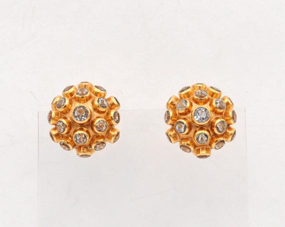 16K Rose Gold Aquamarine Sputnik Clip On Earrings View 2