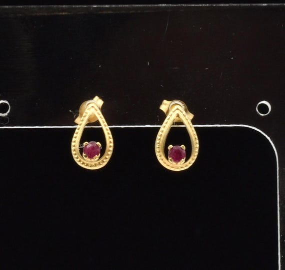 14K Ruby Pear Shaped Post Earrings - image 2