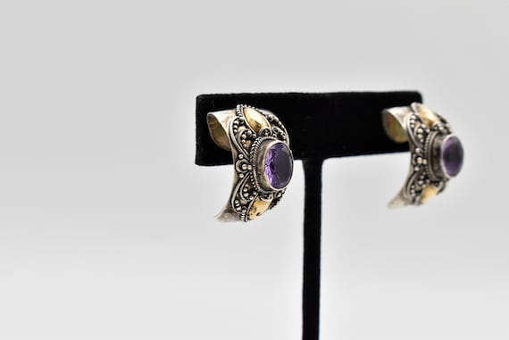 925 Amethyst and Gold Overlay Earrings - image 1