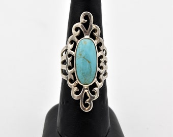 925 Turquoise Statement Ring ~ US Size 8 1/8