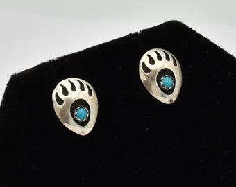 NW Signierte Sterling Türkis Bärentatze Shadow Box Ohrringe