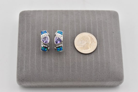 925 Purple CZ and Opal Earrings - image 5