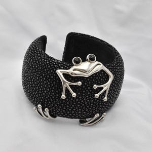 Stingray Skin Wide Cuff Bracelet | Galuchat Leather Snap Closure Wide Leather Cuff Bracelet | Stingray Leather Bracelet main image 3
