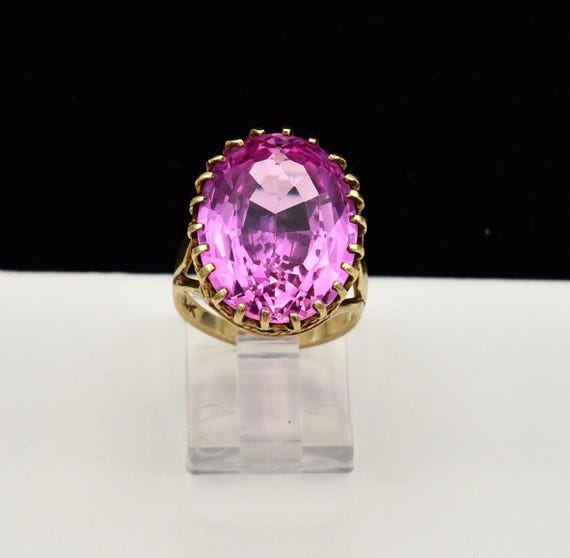 Vintage 10K Large Pink Sapphire Ring ~ Size 5 3/4 View 2
