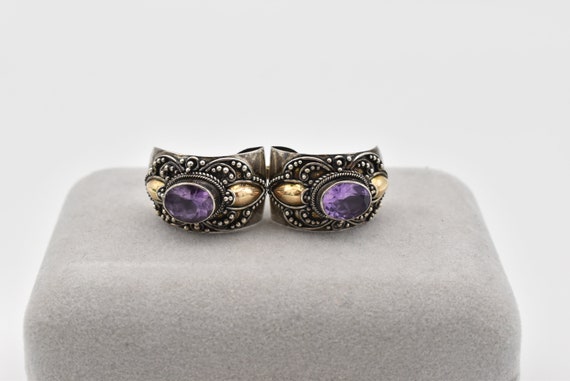 925 Amethyst and Gold Overlay Earrings - image 3