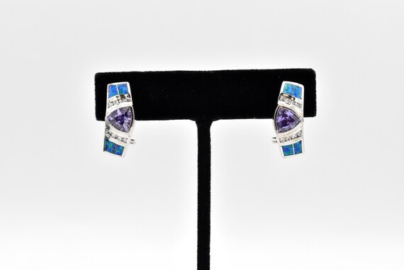 925 Purple CZ and Opal Earrings - image 2