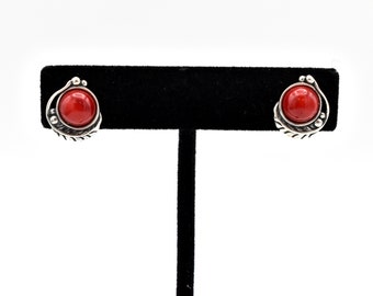 925 Red Coral Relios American West Stud Earrings